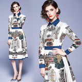 Lapel Fashion Print Long-sleeved Dress