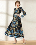 Lapel Fashion Print Slim Long-sleeved Dress