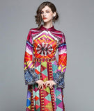 New Color Print Long Sleeve Maxi Dress