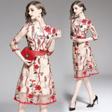 Round Neck Lace 3D Floral Embroidered Slim Dress