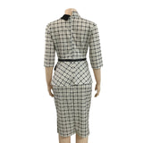 Fashion Plaid Lapel Middle Sleeve Stacked Button dress suit Two Piece Set XL-5XL