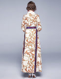 New Royal Court Printed V-Neck Long Sleeve Irregular Dress