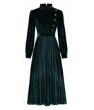 Elegant Velvet long-sleeved Slim Mid-length Pleated Dress