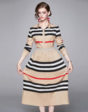 Lapel Long Sleeve Fashion Print Shirt + Pleated Skirt