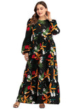 Summer Long Sleeve Floral Print Boho Maxi Dress XL-5XL
