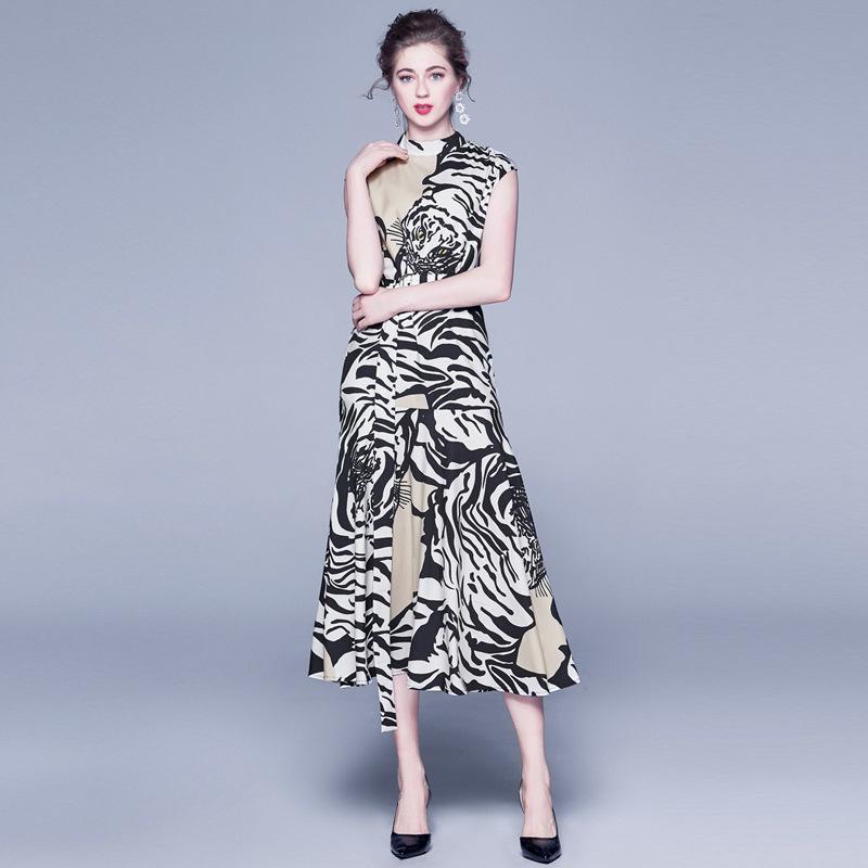 Sleeveless Leopard Strap Panel Dress