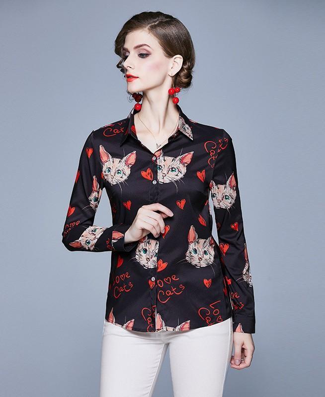 Fashion Print Lapel Single-Breasted Long Sleeve Shirt