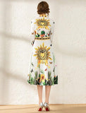 Fashion Print Lantern Sleeve Slim Midi Dress