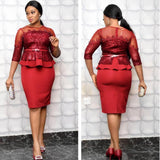 Fashion Print Lace Red Skirt Suits M-2XL