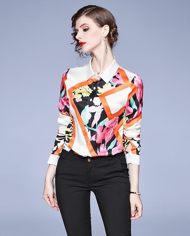 Fashion Print Lapel Long Sleeve Single-Breasted Shirt