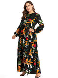 Summer Long Sleeve Floral Print Boho Maxi Dress XL-5XL