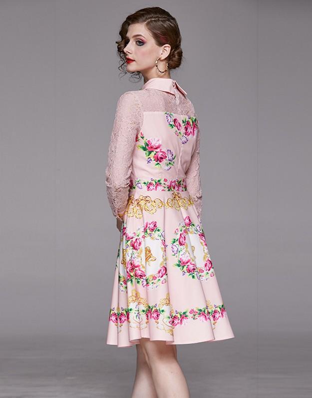 Fashion Lace Stitching Printed Dress