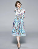 Fashion Floral Print Pleated Midi Dress