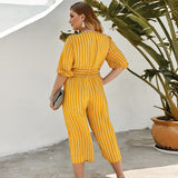 Plus Size Yellow Striped Jumpsuits XL-4XL