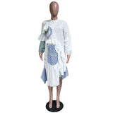 Long Sleeve Casual Striped Ruffle Button White Shirt Knee Length Shirt Dress S-XL