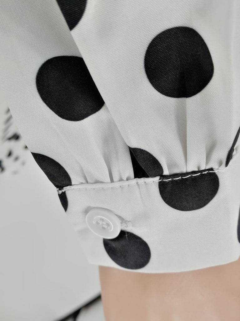 One Shoulder Polka Dots One Long Sleeve Sexy Ruffles Irregular Midi Dress S-2XL