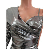 Elegant Split One Shoulder Reflective Maxi Dresses S-2XL