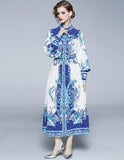 Retro Ethnic Print Long Sleeve Dress