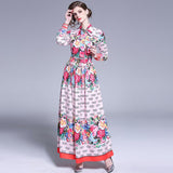 Floral Print Long Sleeve Retro Maxi Dress