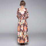 Retro Floral Print Long Sleeve Maxi Dresses