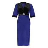 Plus Size Velvet Paneled Split V-neck Dress L-3XL