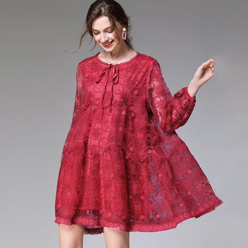 Fashion  Long Sleeve Plus Size Lace Dress