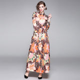 Retro Floral Print Long Sleeve Maxi Dresses