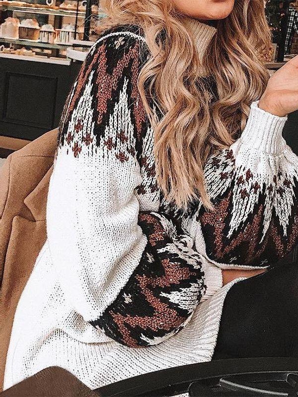 Vintage geometric print knitted sweater dress
