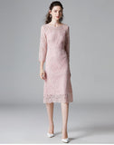 Pink Plus Size Long Sleeve Midi Dress