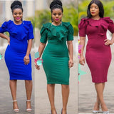 Round Neck Solid Color Pleated Midi Dresses