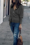 Fashion V-neck Tie Long-sleeve Knit Sweater-3color