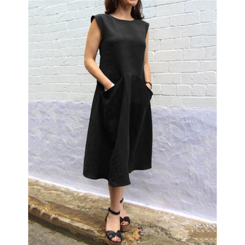Casual Plus Size Midi Length Dress with Pockets