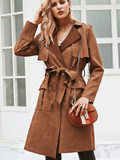 Camel Suede Lace Up Trench Coats