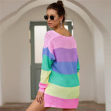 Rainbow Colorblock Loose Long Sleeve Pullover Sweater