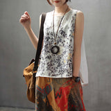 Summer New Loose Linen Printed Casual Vest