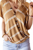 V Neck Striped Buttons T-shirt