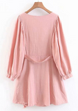 Cotton&Linen Pink Lantern Sleeve Tassel Dress