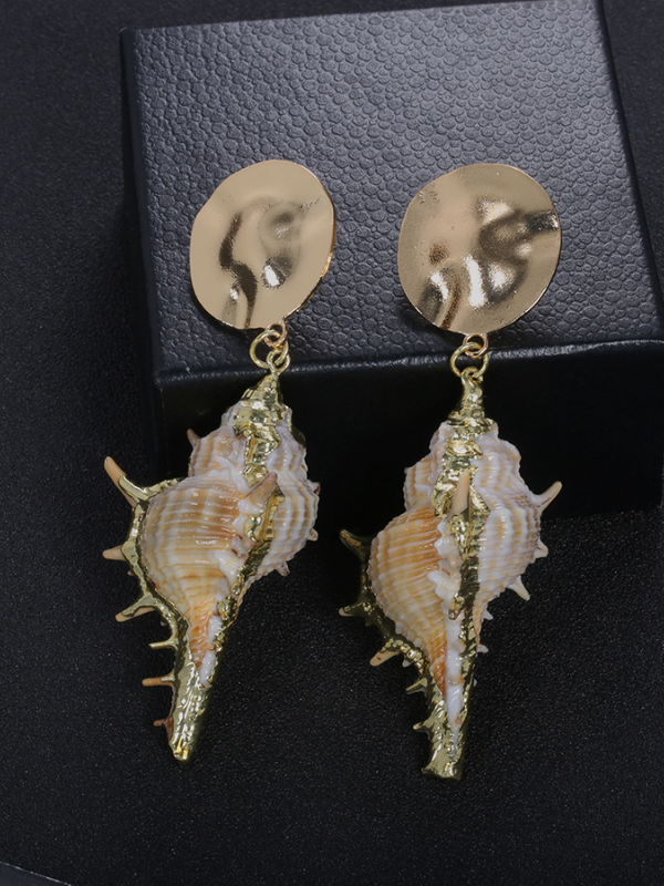 Bohemian Natural Gold-plated Conch  Beach Wind Earrings