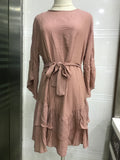 Ruffled laced irregular long sleeved female dress
