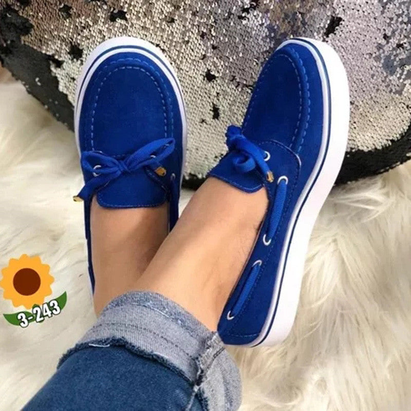 Casual Flat Plus Size Women Sneakers Suede Bow
