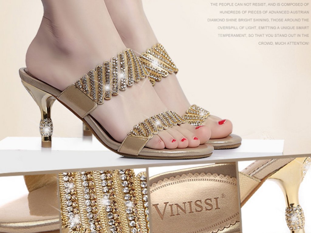 Gretel Rhinestone Sandals-Gold
