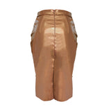 Irregular Beaded Back Stretch Elastic PU Skirt M-2XL