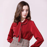 Fashion Red Knot Bow Long Sleeve Shirt