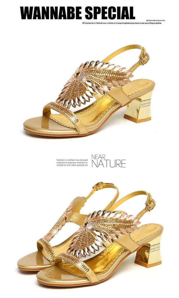 Gwen Rhinestone Sandals-Gold