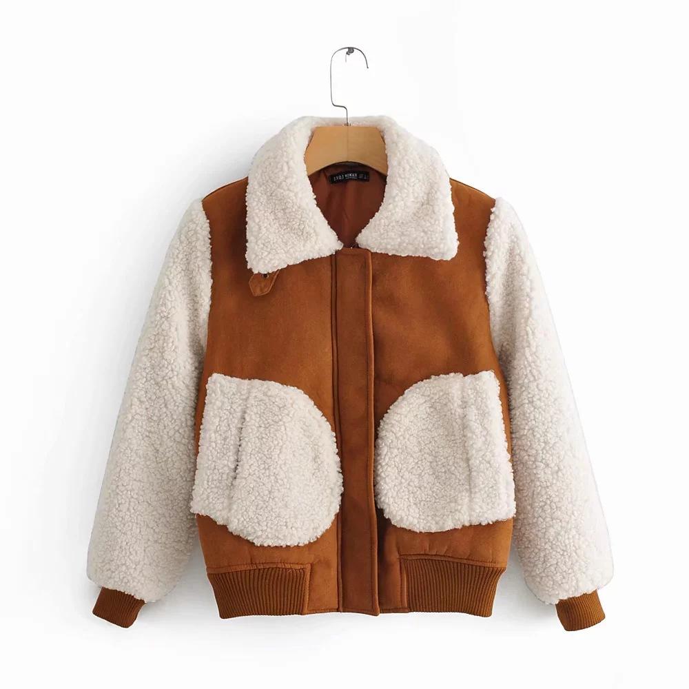 Plush & Suede Brown Stitching Jacket Coat