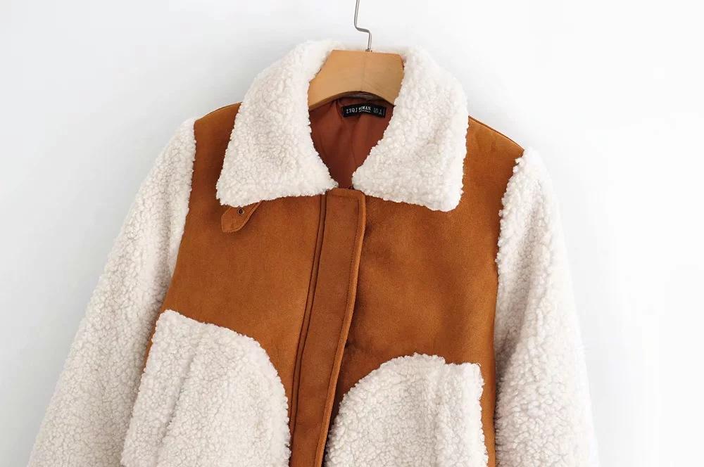 Plush & Suede Brown Stitching Jacket Coat