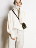 Loose Knitted Full Sleeve Casual Sweater Short High Collar Pullover Sweater
