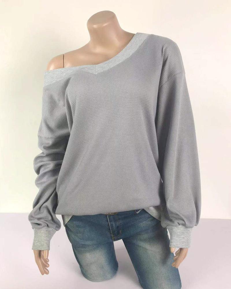 V-neck Off-the-shoulder Sweater Pullover-6color