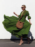 Autumn Sexy Women Deep V Neck Ruffles Boho Maxi Club Green Dress