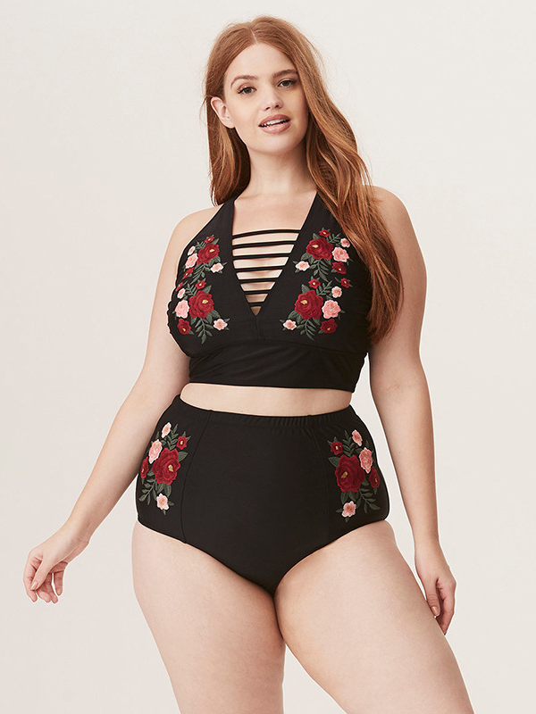 Sexy Embroidery Print Female Swimsuit XL-5XL